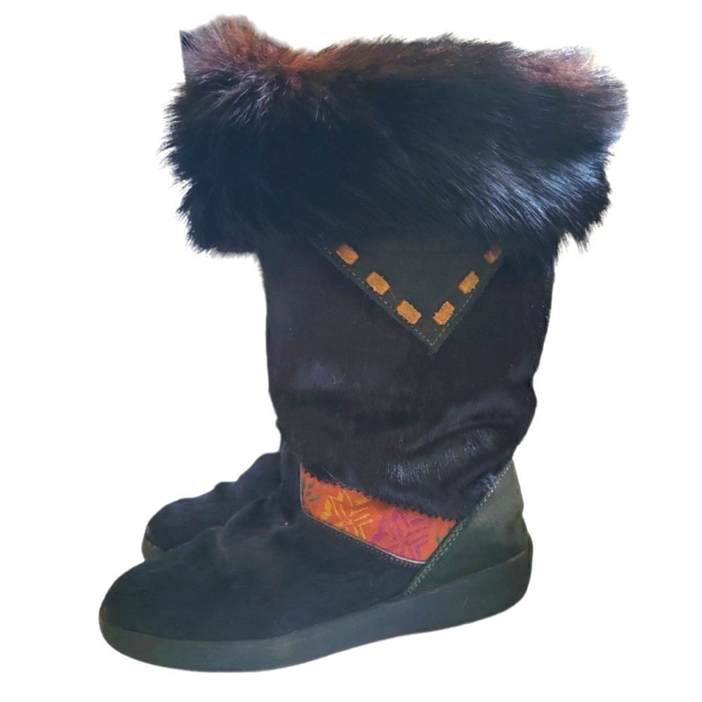 Oscar Sport Taiga Black Fur‎ Calf Hair  Boots Size EU 37 6.5
